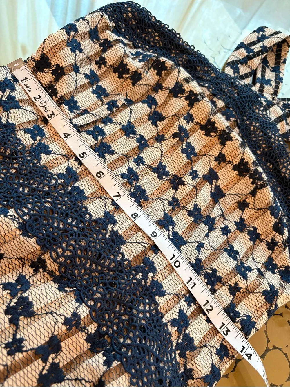 FOXIEDOX Anthropologie Cordelia Navy Blue Beige Lace Halter Dress! Gorgeous! S